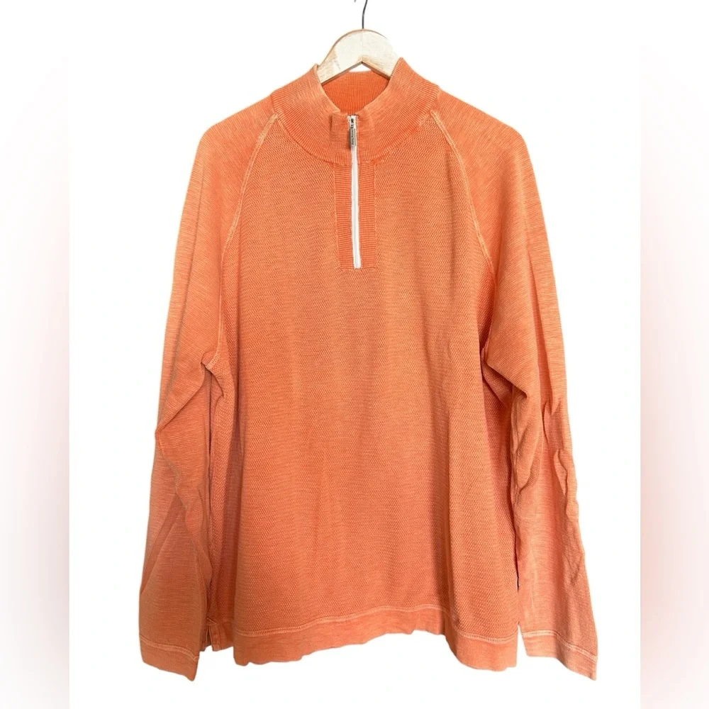 Tommy Bahama Men’s XXL Orange Quarter Zip Pullover Sweater 100% Cotton Tropical - Picture 1 of 5